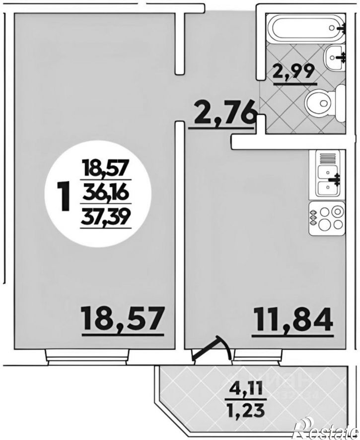 1-комн квартира ул им. Героя Советского Союза Якова Кобзаря, 3,  д. 3