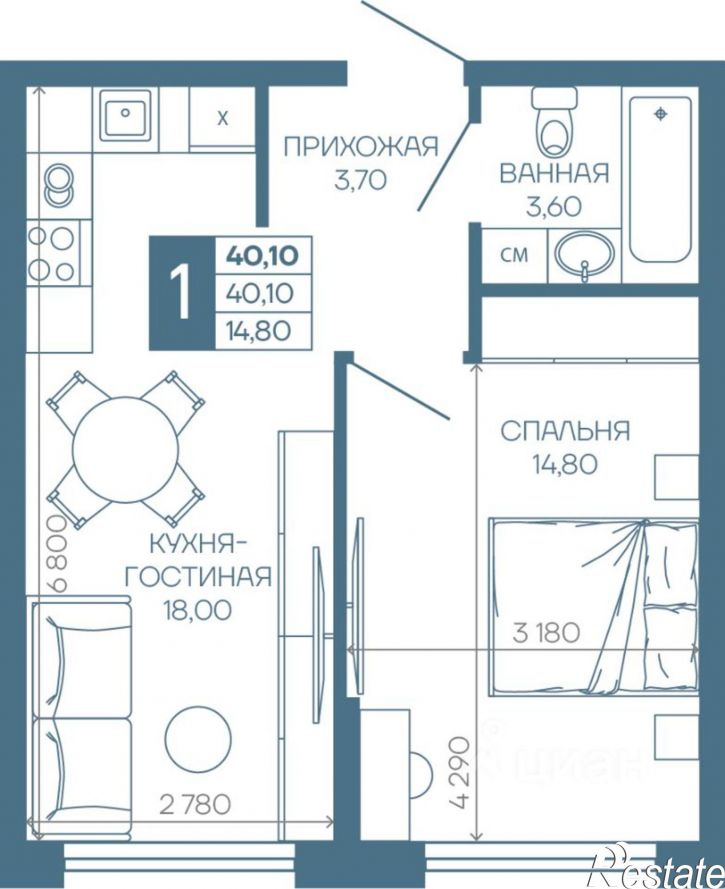 1-комн квартира в новом доме Душистая улица