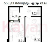 1-комн, 43.79кв м, этаж 12/17 Агрономическая ул.
