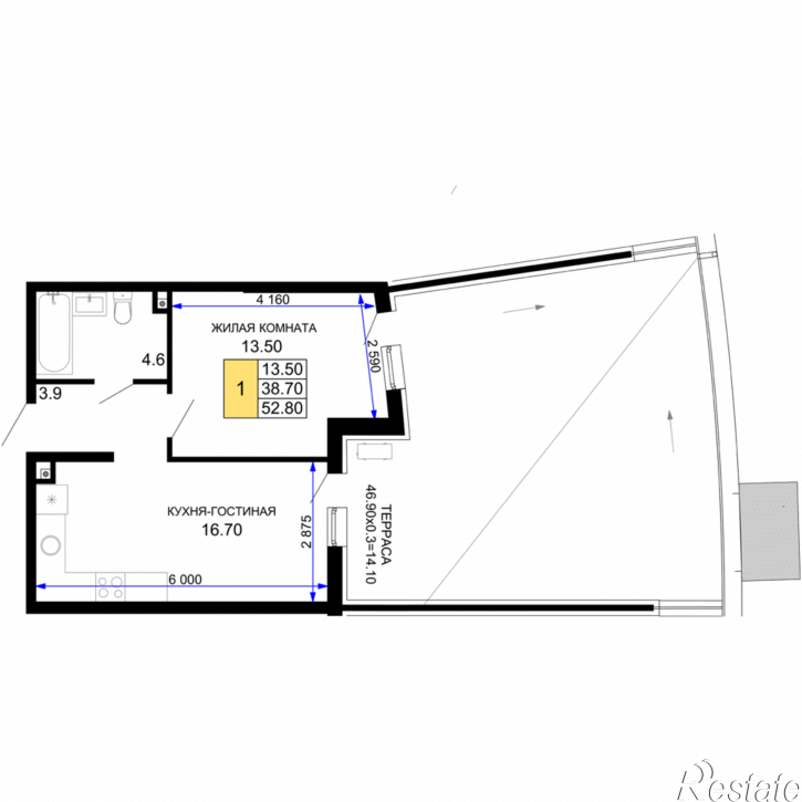 1-комн квартира в новом доме г. Краснодар ул. Воронежская, з/у 47/38