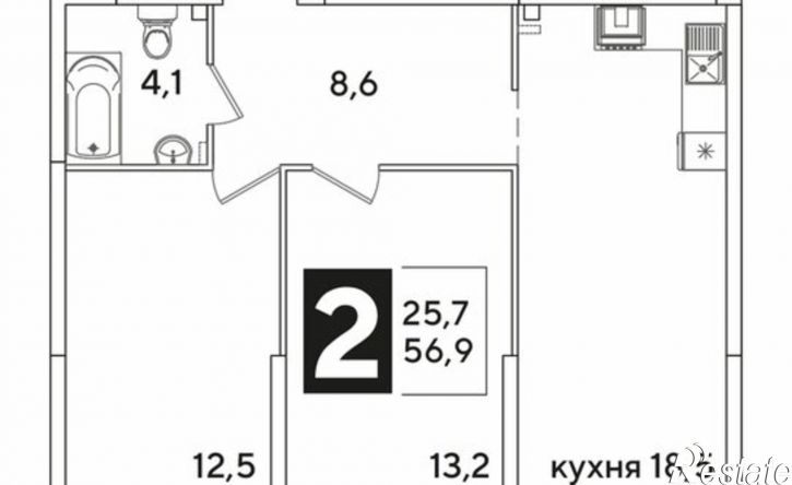 2-комн квартира в новом доме ЖК Самолёт-6