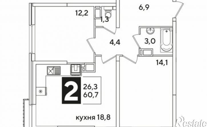 2-комн квартира в новом доме ЖК Самолёт-6