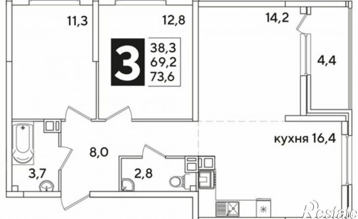 3-комн квартира ЖК Самолёт-6