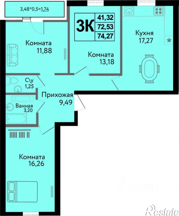 3-комн квартира в новом доме улица имени Владимира Жириновского, 7,  д. 7