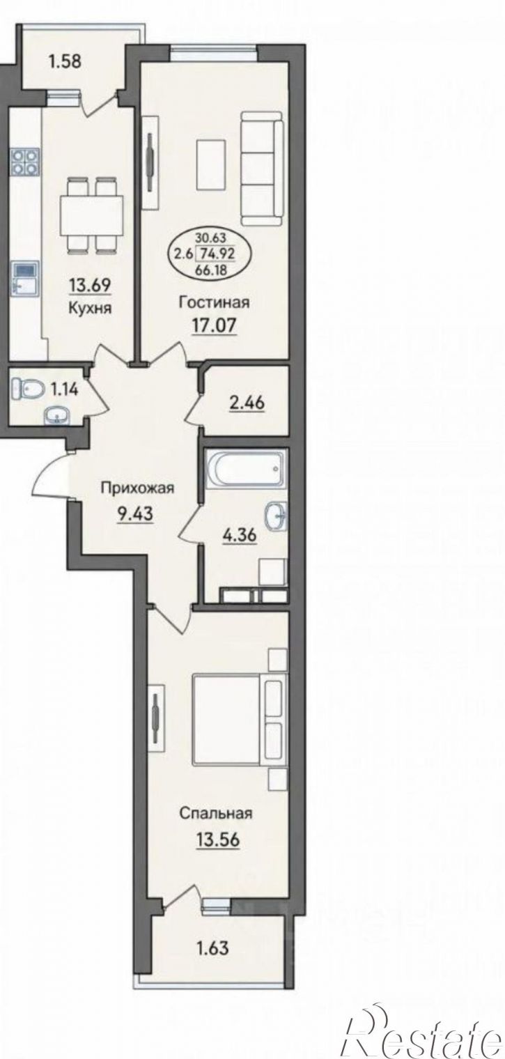 2-комн квартира Российская улица, 79/3 к1,  д. 79/3 к1