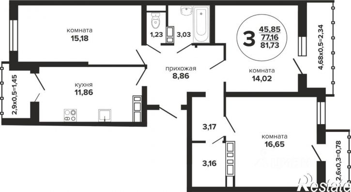 3-комн квартира в новом доме Российская улица, 257/7 к2,  д. 257/7 к2