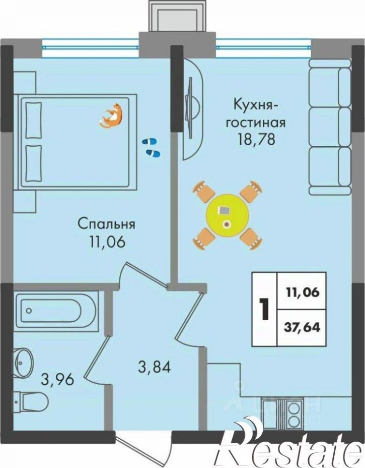 1-комн квартира в новом доме улица имени Генерала Брусилова, 5 к1,  д. 5 к1