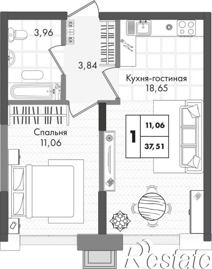 1-комн квартира в новом доме улица имени Генерала Брусилова, 5лит1.3,  д. 5лит1.3