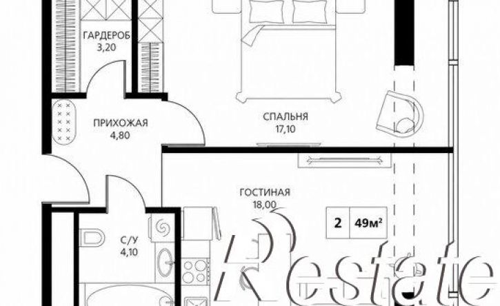 2-комн квартира в новом доме Аэродромная улица, 2/1,  д. 2/1