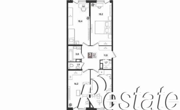 3-комн квартира Новороссийская улица, 98/1,  д. 98/1