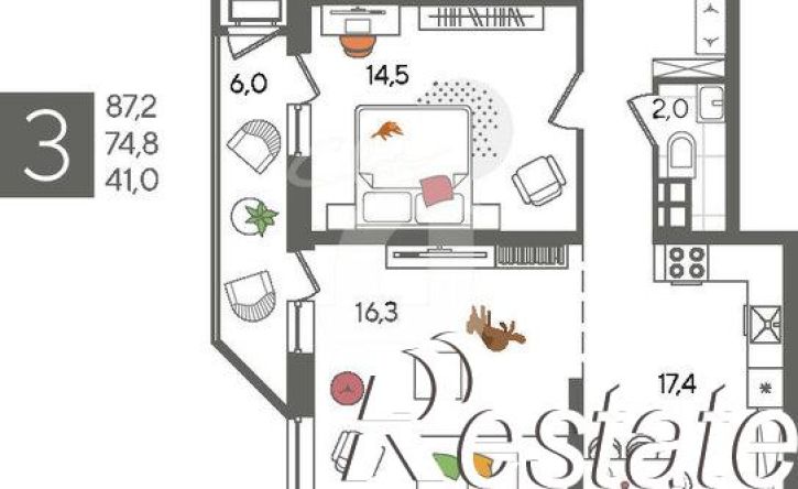 3-комн квартира Новороссийская улица, 90/2 к2,  д. 90/2 к2