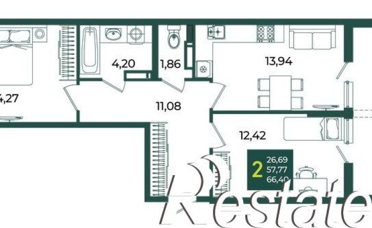 2-комн квартира улица Адмирала Макарова, 1Г,  д. 1Г